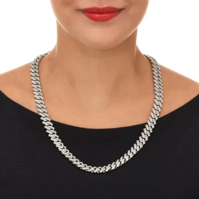 Round Crystal Silvertone Link Necklace 24-inch