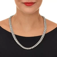 Round Crystal Silvertone Link Necklace 24-inch