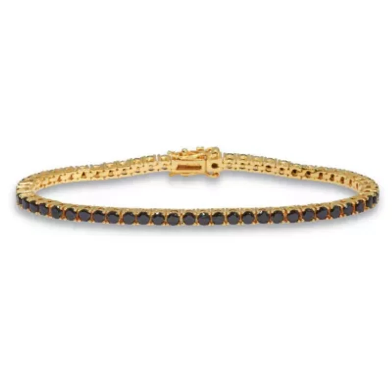 5.9 TCW Round Black Cubic Zirconia 14k Gold-Plated Tennis Bracelet 7 3/4-inch