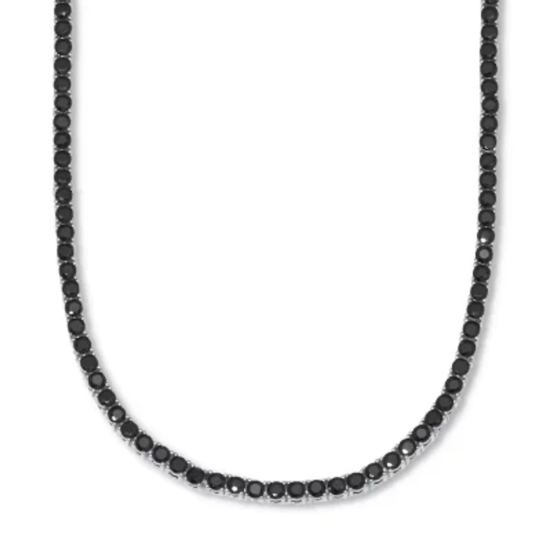 Round Black Cubic Zirconia Platinum-Plated Tennis Necklace 18-inch