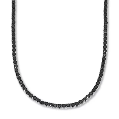 Round Black Cubic Zirconia Platinum-Plated Tennis Necklace 18-inch