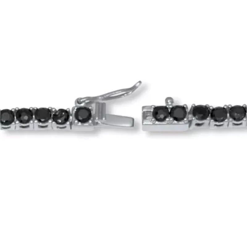 Round Black Cubic Zirconia Platinum-Plated Tennis Necklace 18-inch