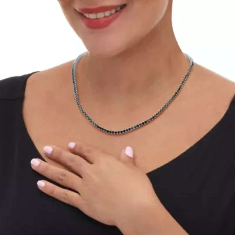 Round Black Cubic Zirconia Platinum-Plated Tennis Necklace 18-inch