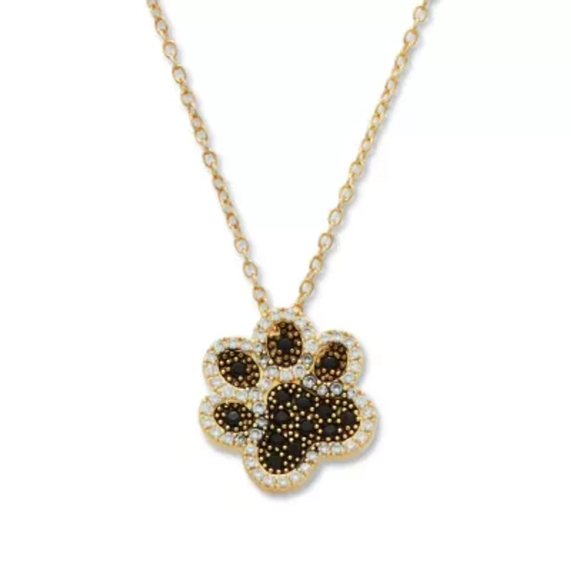 .97 TCW Round Black Cubic Zirconia 14k Gold-Plated Paw Print Necklace 18 inch
