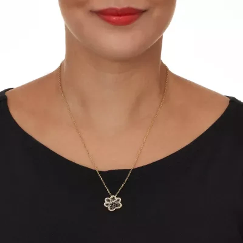 .97 TCW Round Black Cubic Zirconia 14k Gold-Plated Paw Print Necklace 18 inch
