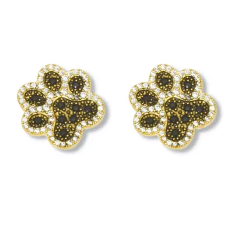 .95 TCW Round Black Cubic Zirconia 14k Yellow Gold-Plated Paw Print Earrings