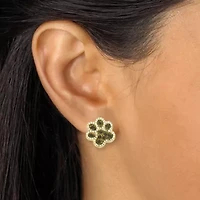 .95 TCW Round Black Cubic Zirconia 14k Yellow Gold-Plated Paw Print Earrings