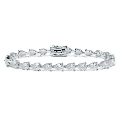 17.04 TCW Pear-Cut Cubic Zirconia Silvertone Tennis Bracelet 7-inch