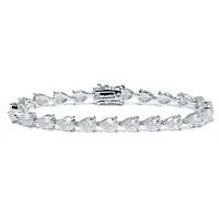 17.04 TCW Pear-Cut Cubic Zirconia Silvertone Tennis Bracelet 7-inch