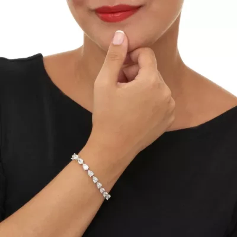 17.04 TCW Pear-Cut Cubic Zirconia Silvertone Tennis Bracelet 7-inch