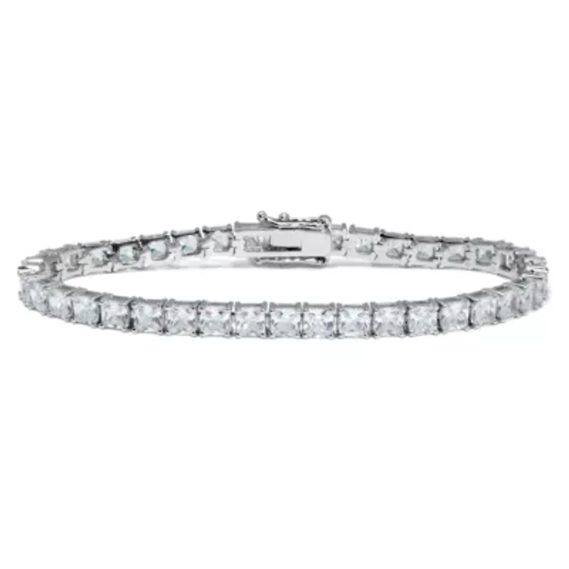 14.80 TCW Princess Cut Cubic Zirconia Silvertone Tennis Bracelet 7-inch