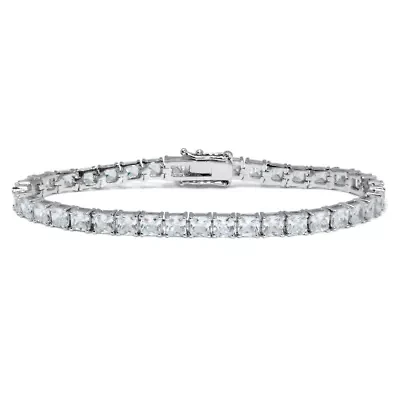 14.80 TCW Princess Cut Cubic Zirconia Silvertone Tennis Bracelet 7-inch