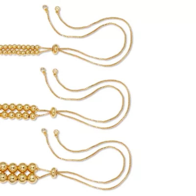 Lariat Goldtone Ball Bead Necklaces 24-inch, 3-Piece Set