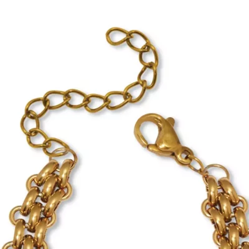 Fancy Yellow Gold Ion-Plated Stainless Steel Link Necklace Set 18-inch