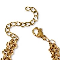 Fancy Yellow Gold Ion-Plated Stainless Steel Link Necklace Set 18-inch