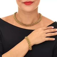 Fancy Yellow Gold Ion-Plated Stainless Steel Link Necklace Set 18-inch