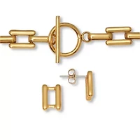 Yellow Gold Ion-Plated Stainless Steel Square Link Jewelry 3-Piece Set