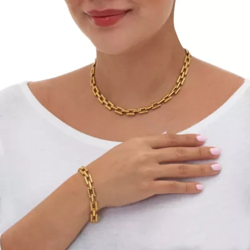 Yellow Gold Ion-Plated Stainless Steel Square Link Jewelry 3-Piece Set