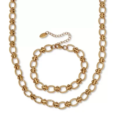 Round Yellow Gold Ion-Plated Stainless Steel Link Necklace Set, 18 to 20-inch