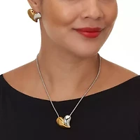 Two-Tone Yellow Gold Ion-Plated Stainless Steel Heart Necklace Set 20-inch