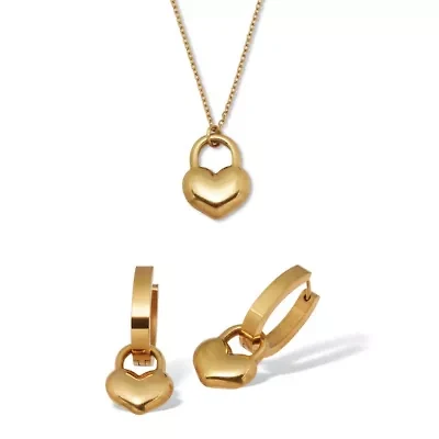 Heart Yellow Gold Ion-Plated Stainless Steel Pendant Necklace Set 18 inch