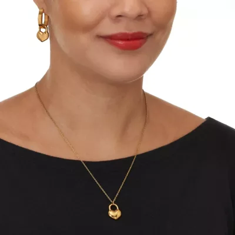Heart Yellow Gold Ion-Plated Stainless Steel Pendant Necklace Set 18 inch