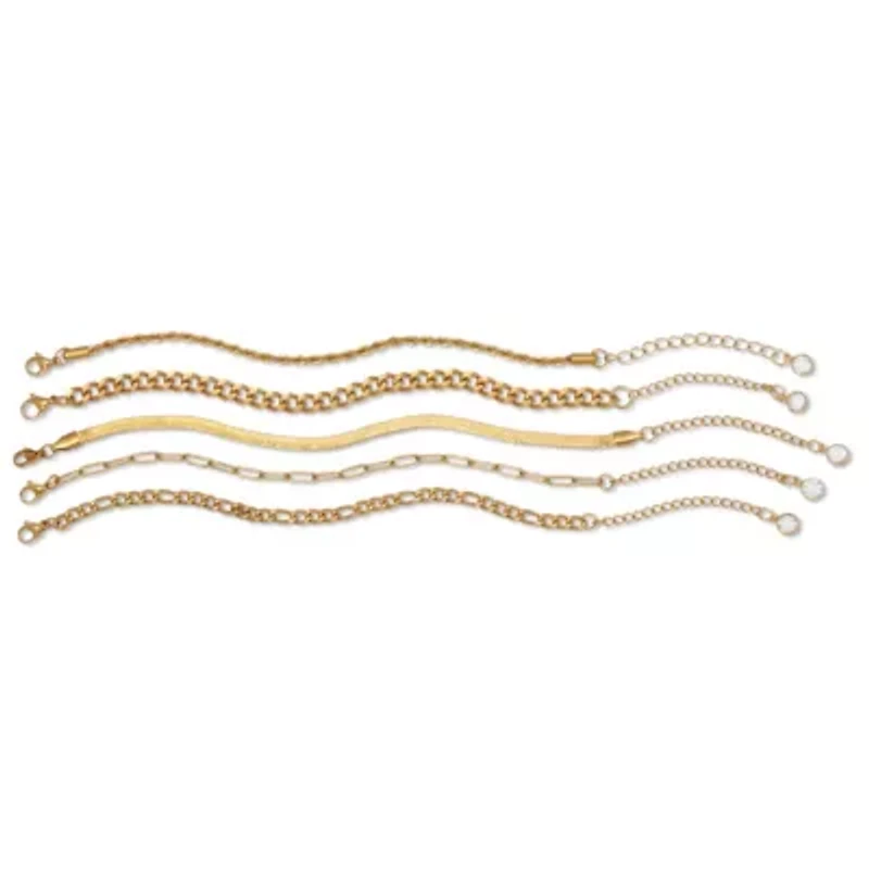 Link Goldtone Bracelets 7 inch length plus 2 inch extension, 5-Piece Set