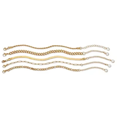 Link Goldtone Bracelets 7 inch length plus 2 inch extension, 5-Piece Set