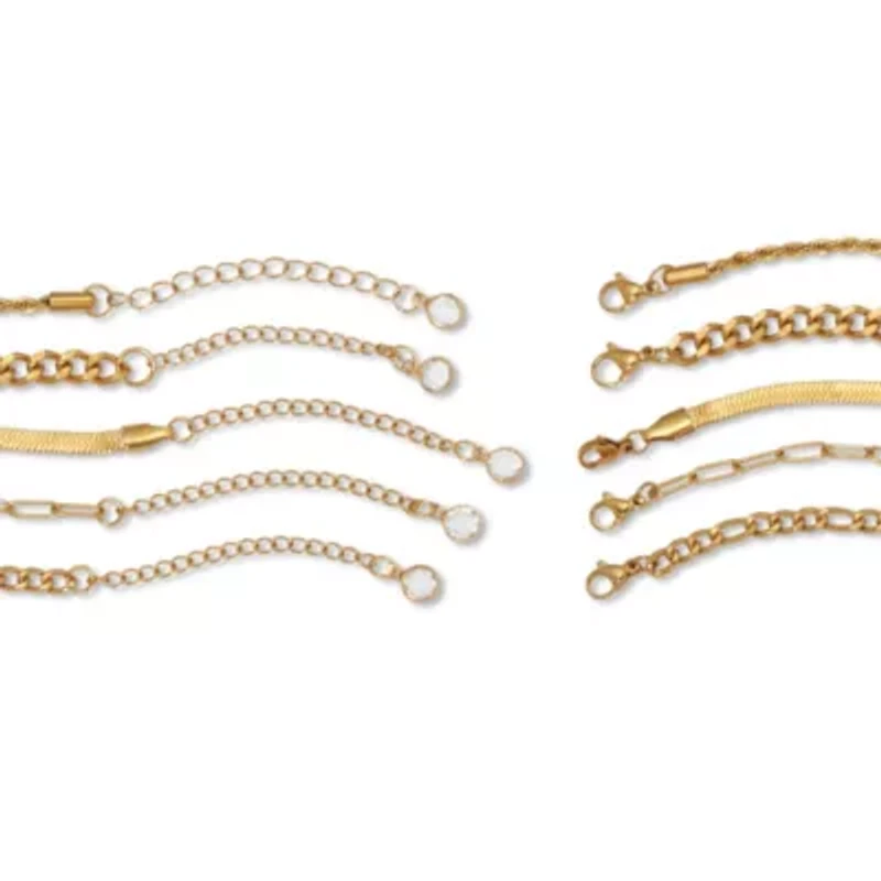 Link Goldtone Bracelets 7 inch length plus 2 inch extension, 5-Piece Set
