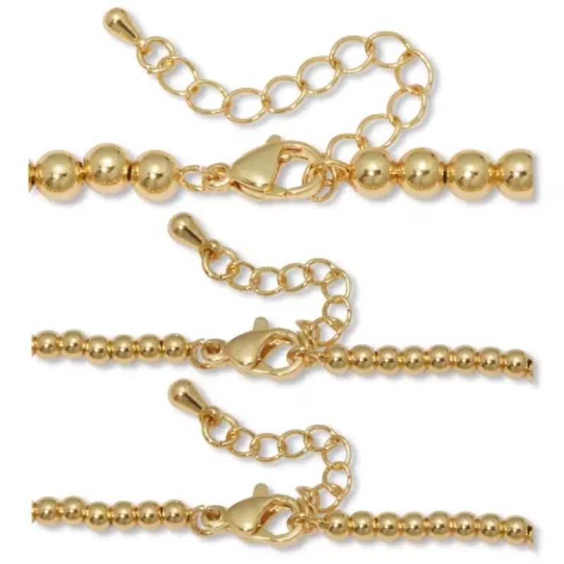 Ball Bead Goldtone Bracelets 7-inch length plus 2-inch extension, 3-Piece Set