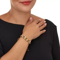 Round Crystal Gold Ion-Plated Stainless Steel Beaded Bracelet Set 7-inch