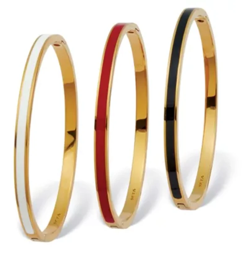 Enamel Gold Ion-Plated Stainless Steel Bangle Bracelets 7-inch, 3-Piece Set