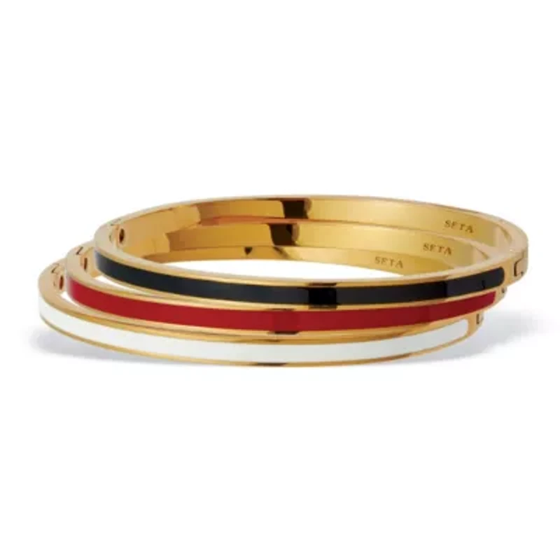 Enamel Gold Ion-Plated Stainless Steel Bangle Bracelets 7-inch, 3-Piece Set