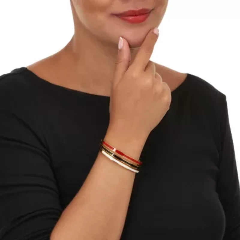 Enamel Gold Ion-Plated Stainless Steel Bangle Bracelets 7-inch, 3-Piece Set