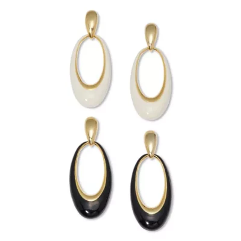 Drop Yellow Gold Ion-Plated Stainless Steel Enamel Earrings, 2-Pair Set
