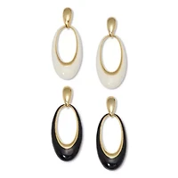 Drop Yellow Gold Ion-Plated Stainless Steel Enamel Earrings, 2-Pair Set