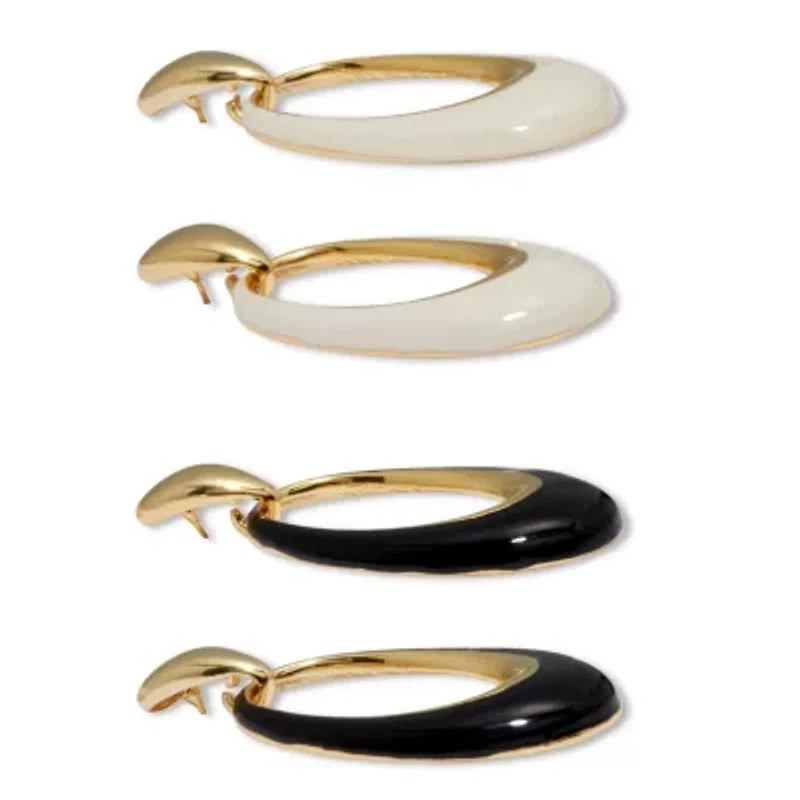 Drop Yellow Gold Ion-Plated Stainless Steel Enamel Earrings, 2-Pair Set