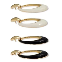 Drop Yellow Gold Ion-Plated Stainless Steel Enamel Earrings, 2-Pair Set