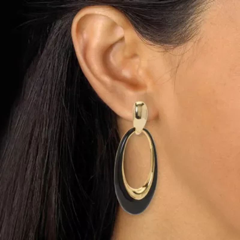 Drop Yellow Gold Ion-Plated Stainless Steel Enamel Earrings, 2-Pair Set