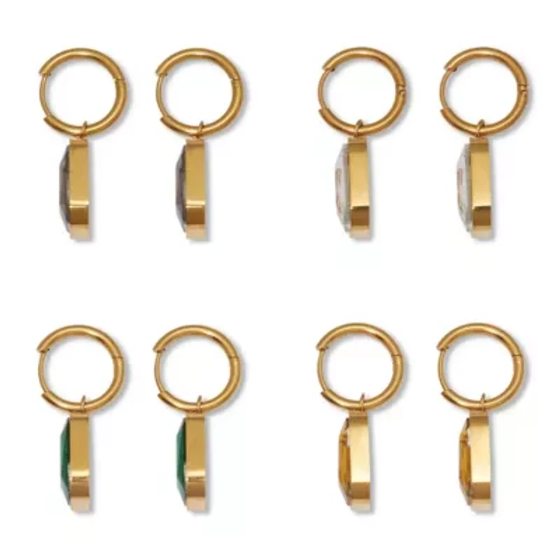 Emerald Cut Crystal Yellow Gold Ion-Plated Stainless Steel Drop Earrings Set