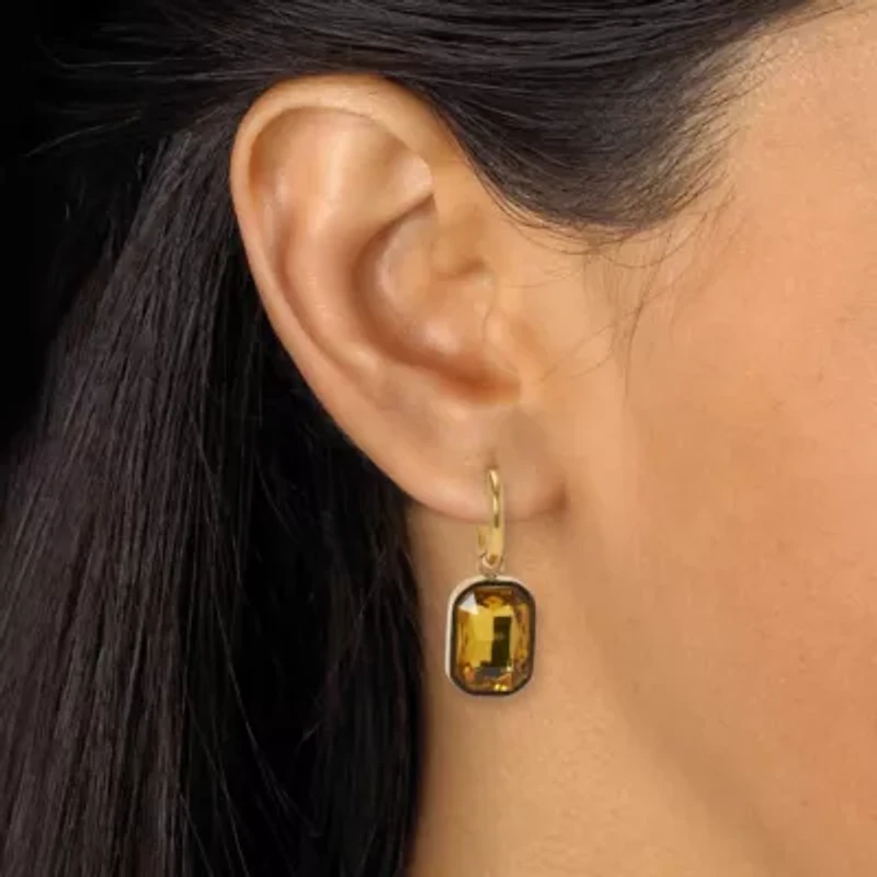 Emerald Cut Crystal Yellow Gold Ion-Plated Stainless Steel Drop Earrings Set