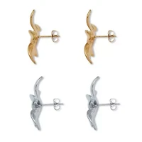 Yellow Gold Ion-Plated Stainless Steel Flower Earrings, 2-Pair Set