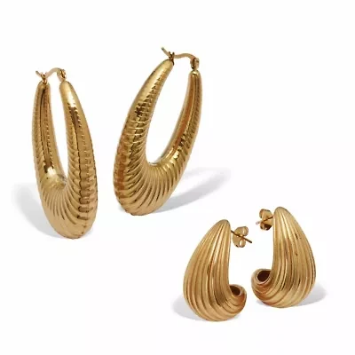 Yellow Gold Ion-Plated Stainless Steel Drop Earrings, 2-Pair Set