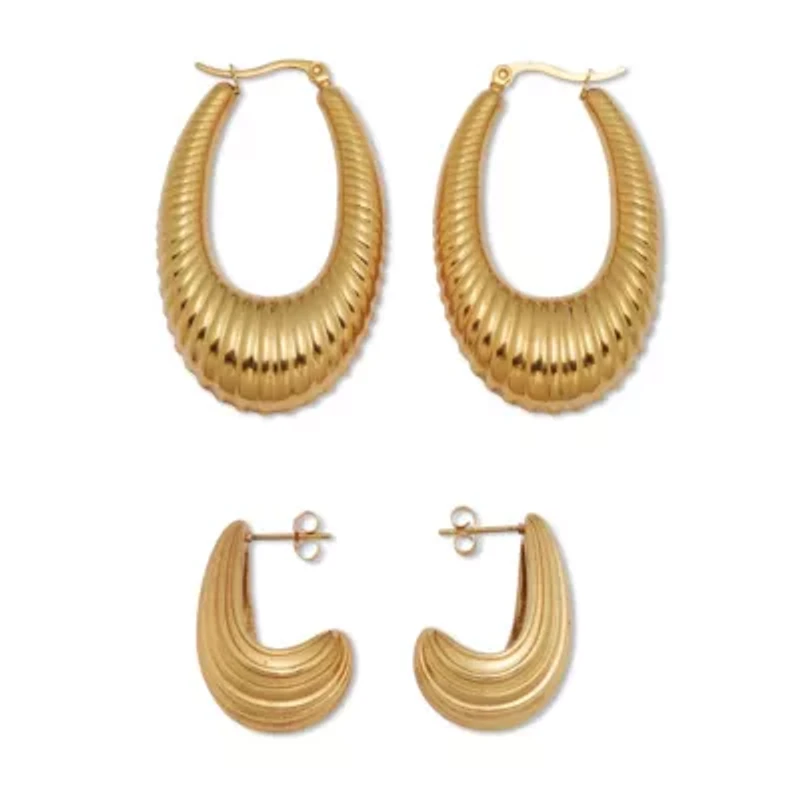 Yellow Gold Ion-Plated Stainless Steel Drop Earrings, 2-Pair Set