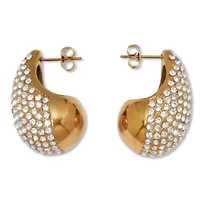 Round Crystal Yellow Gold Ion-Plated Stainless Steel Drop Earrings