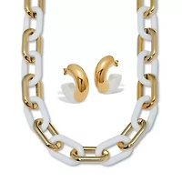 Acrylic Link Necklace and Gold Ion-Plated Stainless Steel Hoop Earrings Set