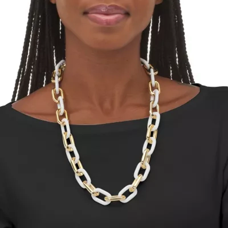 Acrylic Link Necklace and Gold Ion-Plated Stainless Steel Hoop Earrings Set