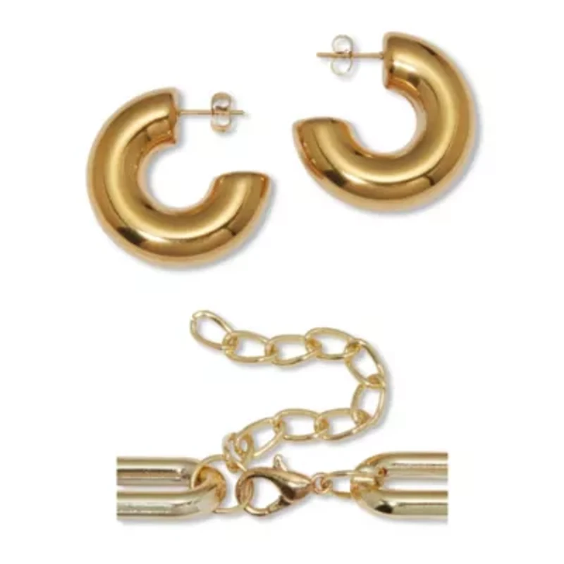 Acrylic Link Tortoise Shell and Gold Ion-Plated Stainless Steel Jewelry Set