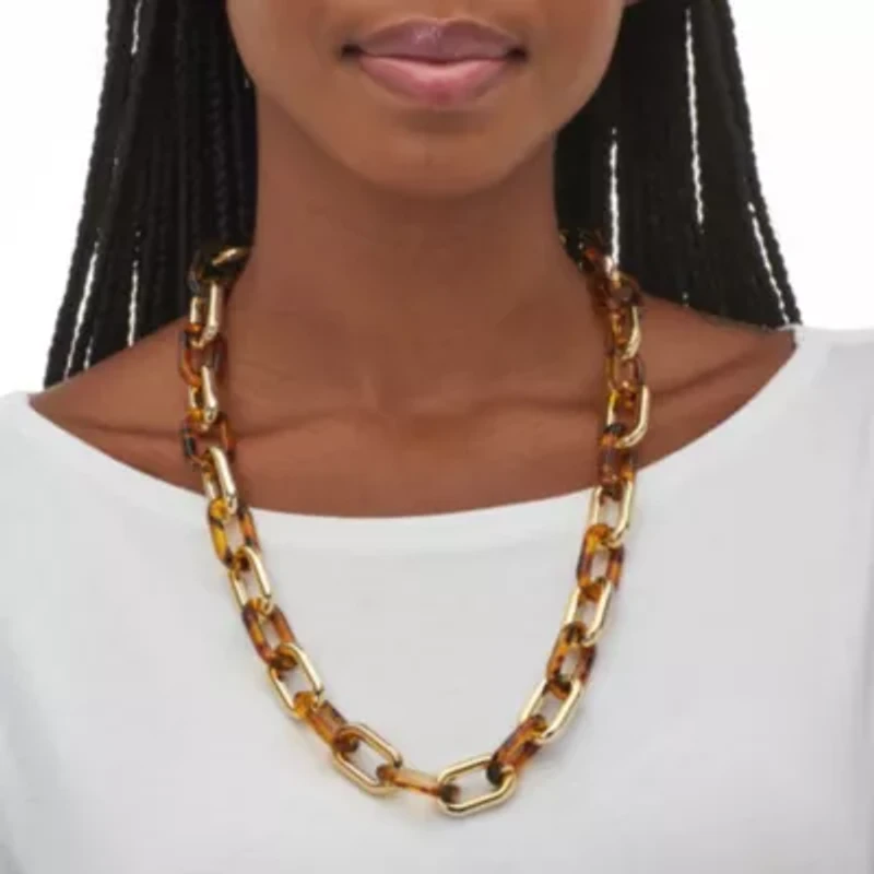 Acrylic Link Tortoise Shell and Gold Ion-Plated Stainless Steel Jewelry Set