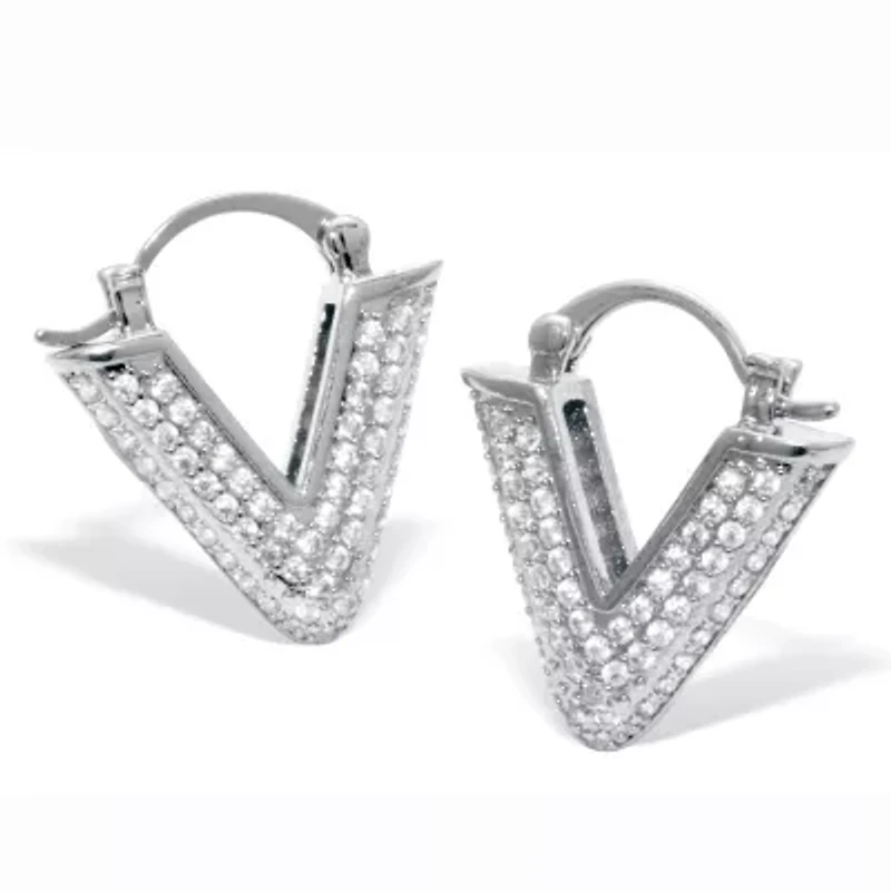 Round Pave-Style Crystal Silvertone V-Hoop Earrings